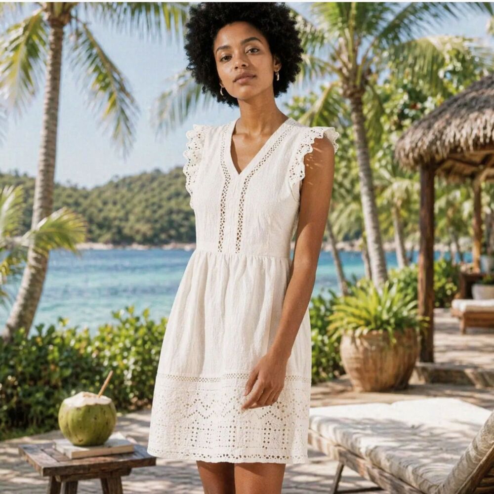 Loft Cotton Eyelet Dress - Size 2